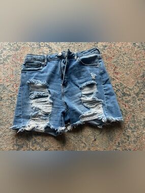 Wax Jean Ripped High-Rise Blue Denim Shorts